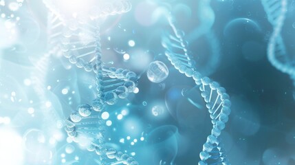 Futuristic biotechnology background with a glowing DNA helix strand