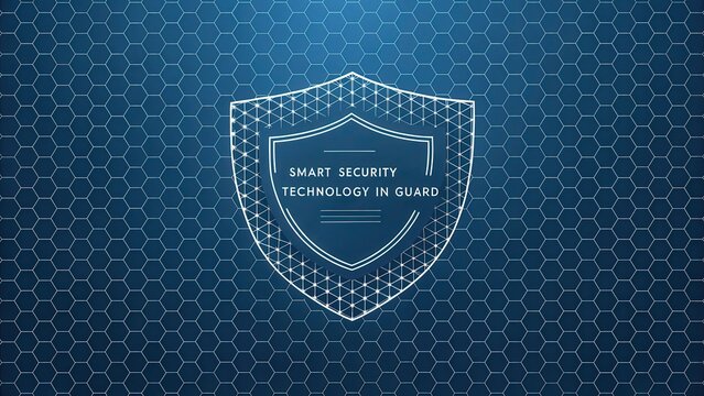Abstract Shield Design Representing Smart Security Technology on a Hexagonal Background