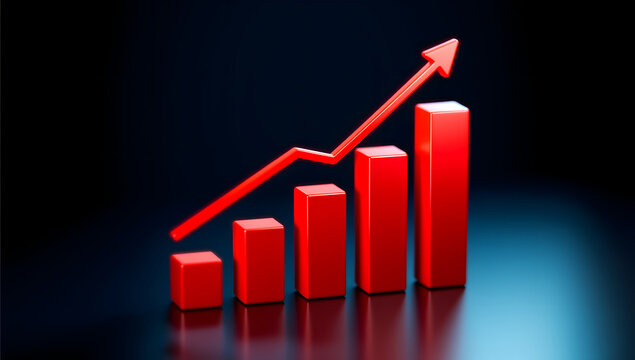 3D red bar chart showing financial data growth - Powered by Adobe