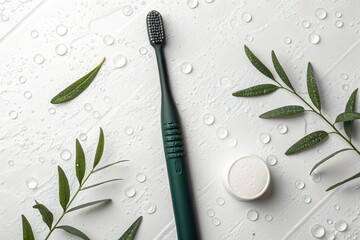 Dark Green Toothbrush Standing Upright on White Surface