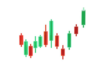 3D candle stick chart for stock market, stock exchange. Green and red growth graph trading 3d glass render. three-dimensional up candle stick price diagram stock exchange for financial investment.