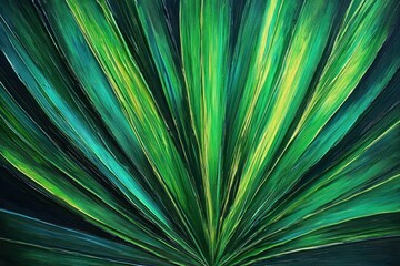 Fototapeta premium Close-up of vibrant green and blue tropical leaves radiating from center with visible texture and natural gradient shades