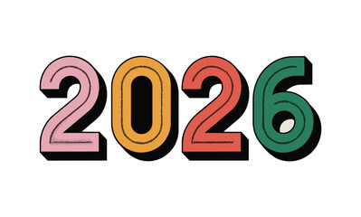 Happy New Year 2026 text design. Business diary cover for 2026 with wishes. Brochure, card, banner design template. Vector illustration. Isolated on white background. Vector