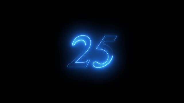25 number text Neon glowing animation
