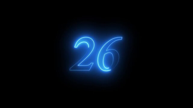  26 number text Neon glowing animation