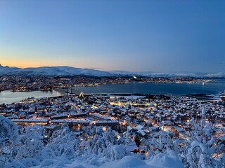 winter landscape with lake and snow