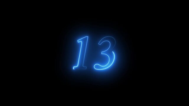 13 number text Neon glowing animation