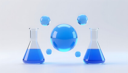 Floating blue beaker experiment with liquid scene