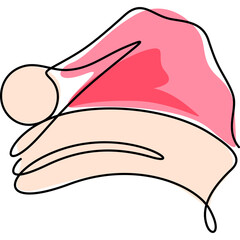 santa claus hat one line colored icon for decoration, website, web, mobile app, printing, banner, logo, poster design, etc.