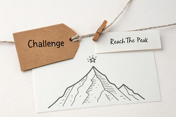 Minimal sketch of mountain with Challenge tag and reaching the peak