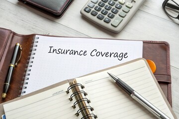 Notebook Showing Insurance Coverage and Related Office Supplies