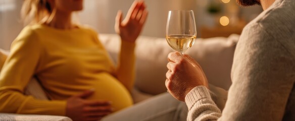 The Pregnant Woman and Partner Sharing a Quiet Evening on a Cozy Living Room Sofa