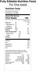 Naklejka premium Chia seed nutrition facts label design with ingredient information