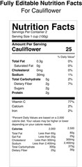 Cauliflower nutrition facts label design with floral elements