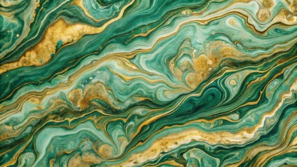 Abstract Emerald and Gold Swirling Liquid Art Texture  A Luxurious Background Image for Design Projects