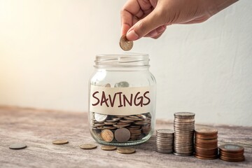 Person Adding Coin To Savings Jar For Financial Future