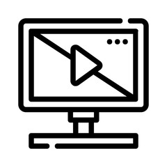 Desktop computer with play button icon suitable for multimedia presentations, technology blog posts, and online video platforms. Creative tech concept.
