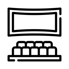 Movie theater screen and seats icon suitable for cinema, movierelated promotions, entertainment websites, event invitations. Audience perspective illustration.
