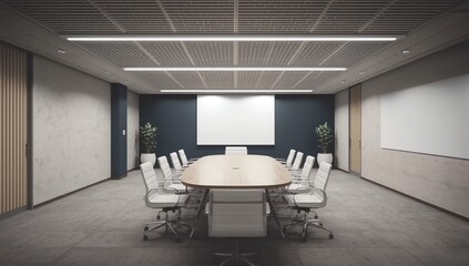 Fototapeta premium Meeting room interior with empty poster