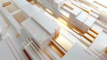 Abstract white and gold technology background with geometric shapes