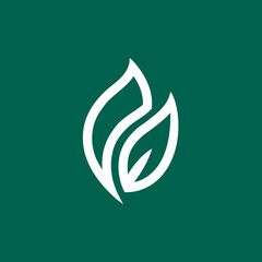 Abstract leaf symbol on green background representing nature and growth