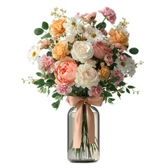Elegant Pastel Flower Bouquet in Glass Vase with Roses and Seasonal Blooms