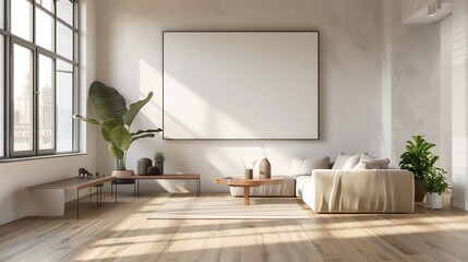 Modern Living Room Interior Cozy Furniture with Blank Canvas for Art