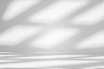 Wall interior background, studio and backdrops show products.with shadow from window color white and grey. background for text insertion and presentation product	
