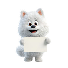Cute White Fluffy Cartoon Animal Holding Blank Sign