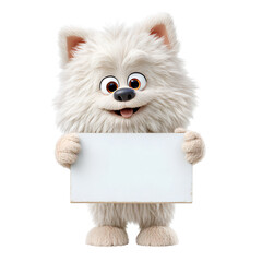 Cute White Cartoon Animal Character Holding Blank Sign
