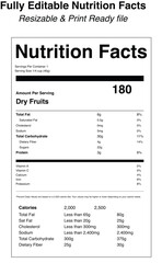 Nutrition facts label design for dried fruits with ingredient information
