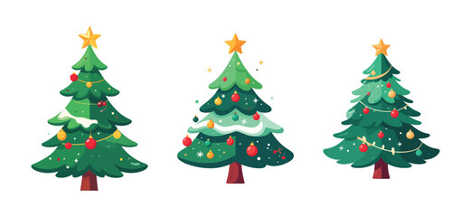 Cute Christmas tree on white background, Vector illustration.