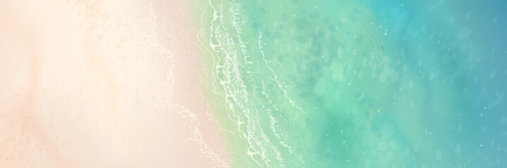 Vector beautiful realistic top view illustration of sandy summer beach. Seascape horizontal background