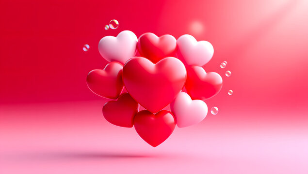 Floating red hearts on soft dreamy background