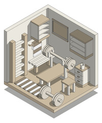 The interior of the gym. Isometric. Isolated on white background. Vector illustration.