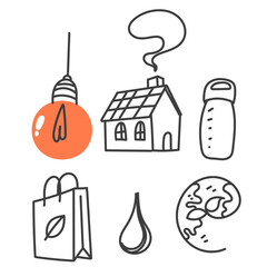 doodle sustainable lifestyle icon collection hand drawn style