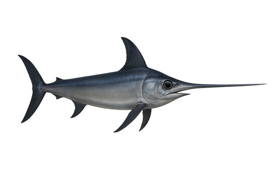 Swordfish, an ocean predator, swimming, showing marine life, a large aquatic animal isolated with a transparent background