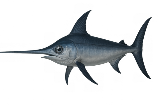 Swordfish marine animal swimming, an ocean billfish living in deep sea waters, an aquatic animal illustration