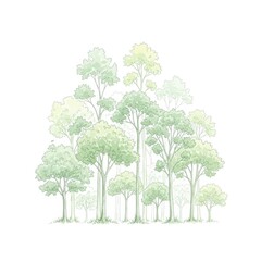 Obraz premium Delicate watercolor illustration of a cluster of deciduous trees with soft green foliage isolated on white background
