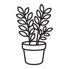 Obraz premium Simple line art illustration of a potted plant with multiple branches and oval leaves in a minimalist design.