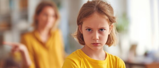 The Girl in Yellow T-Shirt Stares Angrily While Parent Points in Background