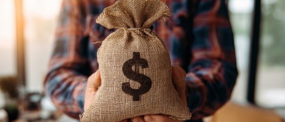 The Money Bag Held in Hands Symbolizing Wealth Savings and Financial Success