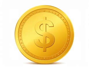 A golden coin with a dollar sign in the center, casting a soft shadow.