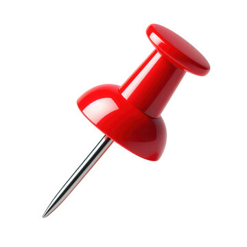 Red Push Pin, 3d rendering isolated on transparent background. Red push pin cut out