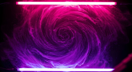 Swirling Neon Smoke Vortex with Glowing Pink and Blue Light Tubes