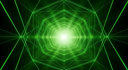 Green Glowing Hexagonal Tunnel of Light Abstract Technology Background
