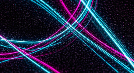 Neon Light Trails on Dark Wet Background