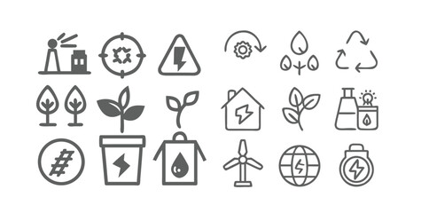 Eco & Recycling Icons Pack | Sustainable Environment Vector Set | Green Energy, Recycling, Nature Conservation Symbols