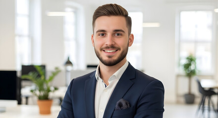 Smiling Professional Businessman Portrait in Modern Bright Office Environment