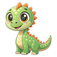 Fototapeta premium A super cute, happy cartoon baby dinosaur with big, round eyes and a joyful, gentle smile, perfect for children’s illustrations and animal-themed designs.